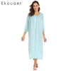 Ekouaer Women Long Vintage Nightgown Nightwear Dress Casual 100% Cotton Solid Hollow Out V-Neck Loose Nightdress Sleepwear