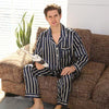 CEARPION Men Satin Pajamas Set Silky Sleepwear Long Sleeved Nightgown 3XL  Plus Striped Nightwear Home Sleep Suit Lounge Wear