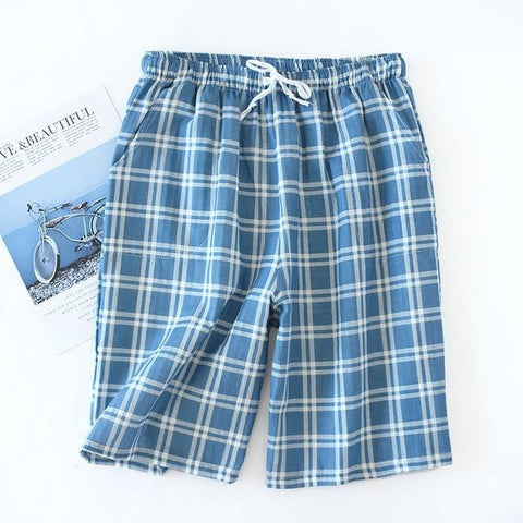 Summer plaid short sleep bottoms men sleepwear pants soft 100% cotton home shorts men casual pajamas pants for male