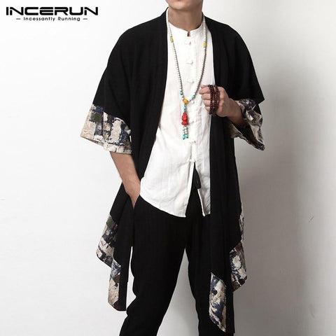 2019 Plus Size Fashion Men Long Outwear Shirts Half Sleeve Irregular Chinese Style Retro Male Cloak Coats Stylish Casual Trench