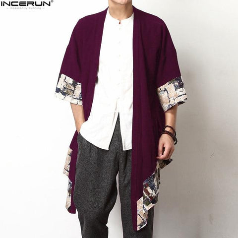 2019 Plus Size Fashion Men Long Outwear Shirts Half Sleeve Irregular Chinese Style Retro Male Cloak Coats Stylish Casual Trench