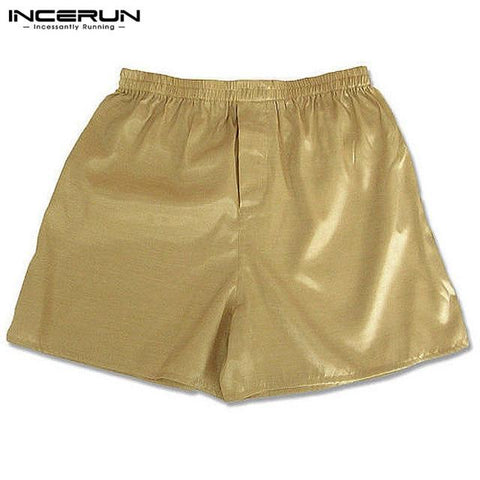 INCERUN 2019 Hot Sale Silk Satin Men Sleep Boxer Bottoms Pajama Lounge Shorts Sleepwear Homewear Solid Underwear Men S-5XL