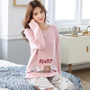 Autumn New Cotton Printing Lapel Top + Long Pant 2 Piece Sets Pajamas Set For Women Cute Sleepwear Girls Pyjama M L XL XXL XXXL