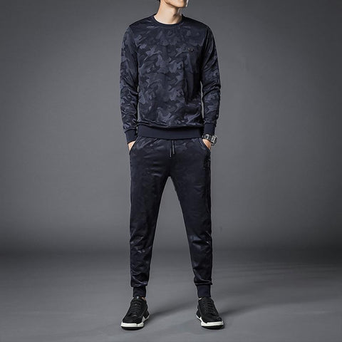 Casual Men's Sets Camo Winter Autumn Sweat Suit O-Neck Long Sleeve Pullover Running Comfortable 2 Pieces Suit