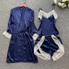 Summer Women Robe Set Silk Rayon Bath Robes Dress Kimono Gowns Sexy Lace Sleepwear 3PCS Sleep Suit Home Clothing M-XXL S0110