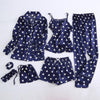 Autumn Spring 7 Pieces Set Silk Elegant Women Pajamas Print Shorts Long Sleeve Top Elastic Waist Pants Full Lounge Sleepwear