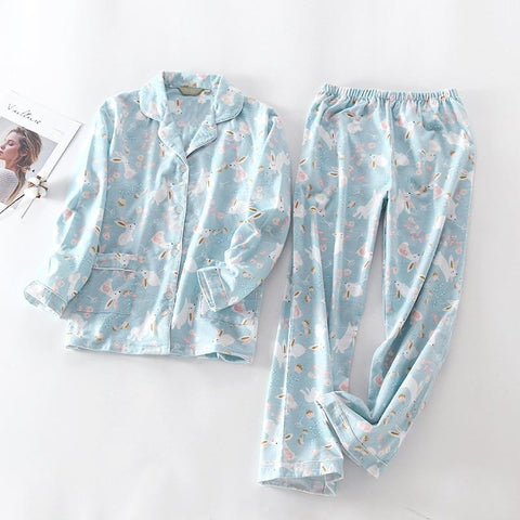 2019 New Pajamas Women Kawaii Cartoon Pajamas 100% Brushed Cotton Female Cute Night Suit Long Sleeve Sleepwear Big yard S-L