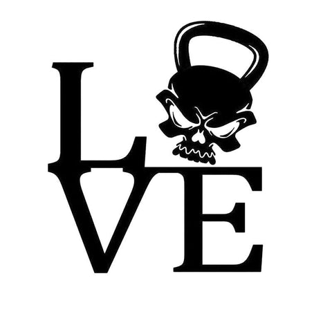 13.7X15.8CM LOVE KETTLEBELL SKULL Personality Vinyl Decal Black/Silver Car Sticker Car-styling S8-0897