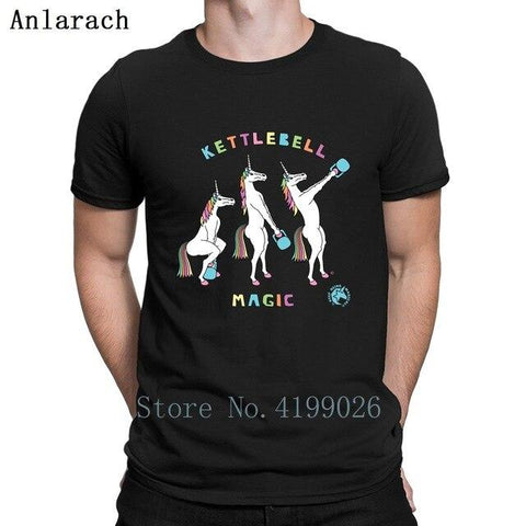 Kettlebell Magic Unicorn Outline T Shirt Top Quality Designs New Summer Mens Streetwear Shirt Men Fashions Standard Top Tee