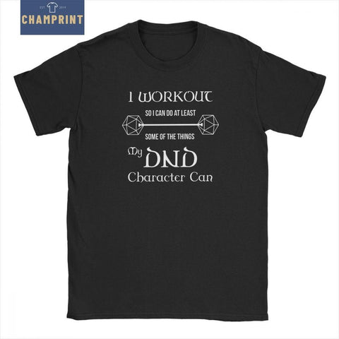 Dungeons And Dragons Gym Workout Dnd D20 Dice Weight Lifting T Shirt for Men Tops Tees 100% Cotton Crew Neck Funny T-Shirt Tops