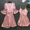 QWEEK Women Robe Sets 2 Pieces Sets Spring 2019 Sleepwear Robe Female Sexy Ladies Nightwear Home Clothes Casual Nightdress