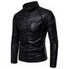 PU Leather Jacket Men New Men's Stand-up Collar Fur Coat with Zipper Metal Buttons Decorative Letterpress Leather Coat