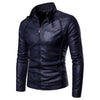 PU Leather Jacket Men New Men's Stand-up Collar Fur Coat with Zipper Metal Buttons Decorative Letterpress Leather Coat