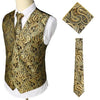 Brand Gold Mens Suit Vest+Tie+Pocket Square 3pcs Set Paisley Floral Sleeveless Wedding Waistcoat Men Party Club Prom Gilet Homme