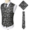Brand Gold Mens Suit Vest+Tie+Pocket Square 3pcs Set Paisley Floral Sleeveless Wedding Waistcoat Men Party Club Prom Gilet Homme