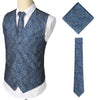 Brand Gold Mens Suit Vest+Tie+Pocket Square 3pcs Set Paisley Floral Sleeveless Wedding Waistcoat Men Party Club Prom Gilet Homme