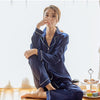 JULY'S SONG 2  Piece Autumn Women Sleepwear Faux Silk Satin Pajamas Set Long Sleeve Sleepwear Pajamas Suit Female Homewear