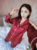 JULY'S SONG 2  Piece Autumn Women Sleepwear Faux Silk Satin Pajamas Set Long Sleeve Sleepwear Pajamas Suit Female Homewear