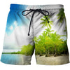 Loose Elastic Waist Men T Shorts Quick Dry Bodybuilding Breathable 3D Printer Clothing Short Summer Coconut Palm Tree Beach Male