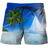 Loose Elastic Waist Men T Shorts Quick Dry Bodybuilding Breathable 3D Printer Clothing Short Summer Coconut Palm Tree Beach Male