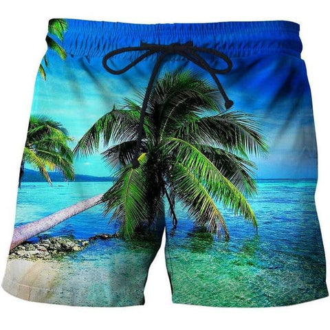 Loose Elastic Waist Men T Shorts Quick Dry Bodybuilding Breathable 3D Printer Clothing Short Summer Coconut Palm Tree Beach Male