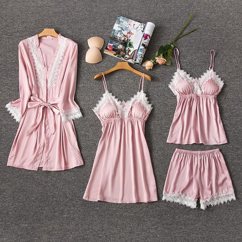 Silk Pajamas for Women Sleepwear Suit New 2019 Summer Pijama Mujer Sexy Lace Lingerie Female Pyjama Satin Pajama Set Nightwear