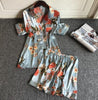 ZOOLIM 2018 New 3 PCS Women Pajamas Sets with Pants Sexy Pyjama Satin Flower Print Nightwear Silk Negligee Sleepwear Pyjama