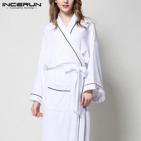 Women Men Robe Pajamas Long Sleeve Kimono Sleepwear Belt Solid Couple Male Ladies Bathrobes Comfy Fashion Nightgown Homewear 5XL