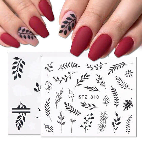 1 Sheet Black White Leaf Nail Art Sticker Slider Flower Water Decals Decor Watermark Tattoo Manicure Accessories LASTZ808-815