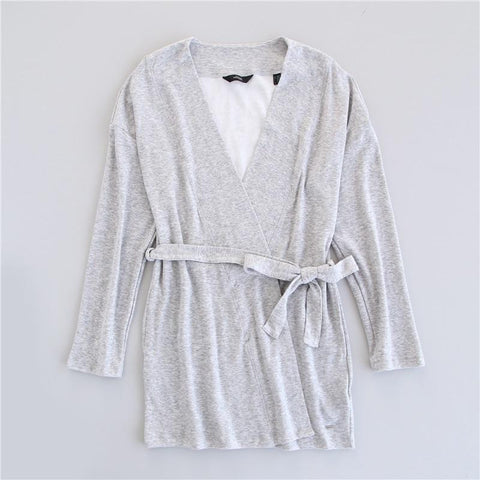 Plus Size Spring 100% Cotton Ladies Simple Grey Nightgown Bath Robe Long Women Robe Solid Knitted Bathrobe Comfortable Nightgown