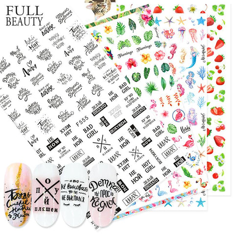 1pcs 3D Nail Slider Black Russia Letter Sticker Summer Flamingo Decals Adhesive Manicure Tips Nail Art Decorations CHF554-563