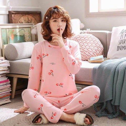 2019 Pyjama Women Pajamas Sets Spring Summer Long Sleeve Thin Print Cute Sleepwear Big Girl Pijamas Mujer Leisure Student Pajama