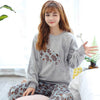 Autumn and Winter Women Pyjamas Sets Thick Warm Coral Velvet Suit Flannel Long Sleeve Female Cartoon Bear Animal Pants Sleepwear