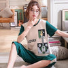 Summer Cartoon Cotton Pajamas Set Women Pyjamas Sleepwear Nightwear Pijama Mujer Home Wear Plus size Calf-Length Pants Nightsuit