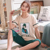 Summer Cartoon Cotton Pajamas Set Women Pyjamas Sleepwear Nightwear Pijama Mujer Home Wear Plus size Calf-Length Pants Nightsuit