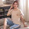 Summer Cartoon Cotton Pajamas Set Women Pyjamas Sleepwear Nightwear Pijama Mujer Home Wear Plus size Calf-Length Pants Nightsuit