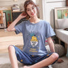Summer Cartoon Cotton Pajamas Set Women Pyjamas Sleepwear Nightwear Pijama Mujer Home Wear Plus size Calf-Length Pants Nightsuit
