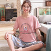 Summer Cartoon Cotton Pajamas Set Women Pyjamas Sleepwear Nightwear Pijama Mujer Home Wear Plus size Calf-Length Pants Nightsuit