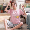 Summer Cartoon Cotton Pajamas Set Women Pyjamas Sleepwear Nightwear Pijama Mujer Home Wear Plus size Calf-Length Pants Nightsuit