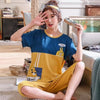 Summer Cartoon Cotton Pajamas Set Women Pyjamas Sleepwear Nightwear Pijama Mujer Home Wear Plus size Calf-Length Pants Nightsuit