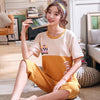 Summer Cartoon Cotton Pajamas Set Women Pyjamas Sleepwear Nightwear Pijama Mujer Home Wear Plus size Calf-Length Pants Nightsuit