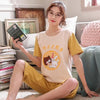 Summer Cartoon Cotton Pajamas Set Women Pyjamas Sleepwear Nightwear Pijama Mujer Home Wear Plus size Calf-Length Pants Nightsuit