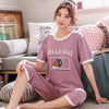 Summer Cartoon Cotton Pajamas Set Women Pyjamas Sleepwear Nightwear Pijama Mujer Home Wear Plus size Calf-Length Pants Nightsuit