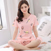 Summer Cartoon Cotton Pajamas Set Women Pyjamas Sleepwear Nightwear Pijama Mujer Home Wear Plus size Calf-Length Pants Nightsuit