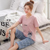 Summer Cartoon Cotton Pajamas Set Women Pyjamas Sleepwear Nightwear Pijama Mujer Home Wear Plus size Calf-Length Pants Nightsuit