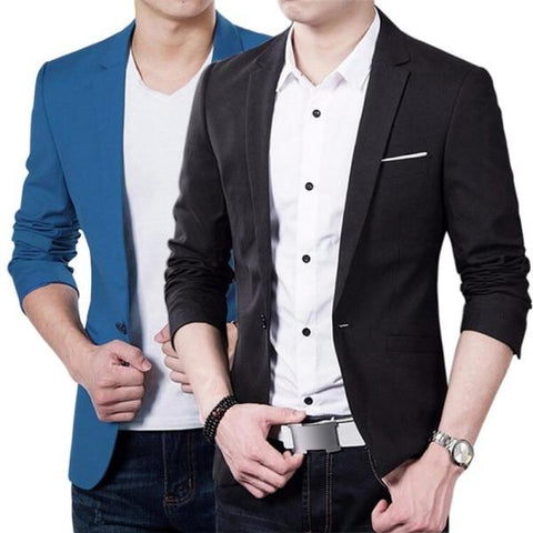 3XL Plus Size Korean Style Mens blazer slim fit cotton Suit Jacket black blue Male blazers Men's coat Work Wedding Wear
