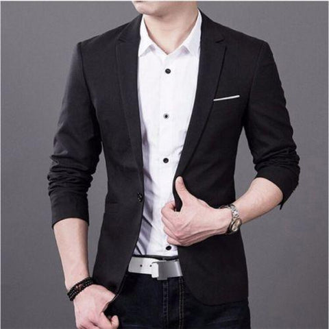 3XL Plus Size Korean Style Mens blazer slim fit cotton Suit Jacket black blue Male blazers Men's coat Work Wedding Wear