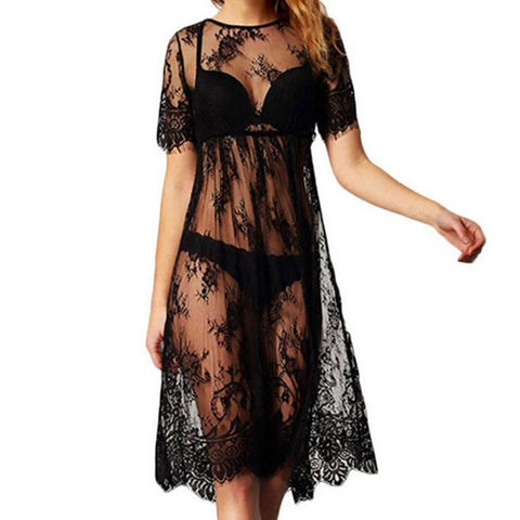 2019 New Women Sexy  Round Neck Lace Lingerie Sleepwear Dress Underwear Babydoll Nightgown Black White nightdress chemise de nui