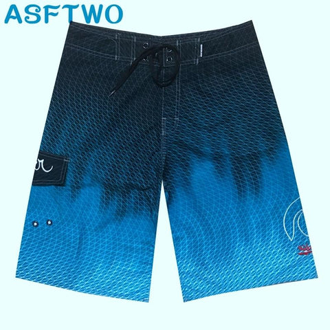ASFTWO Mens Bermuda Printed Beach Shorts Quick Dry Polyester Surf Shorts Blue Shorts Large Size XL XXL