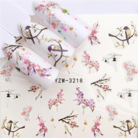 WUF  1 PC Floral Slider Water Stickers Decal For Nail Art Transfer Tattoo  Gel Manicure Adhesive Decor Tip